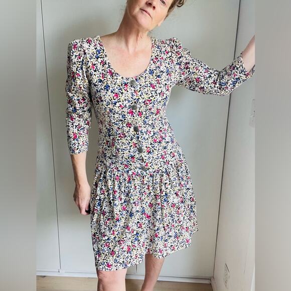 90s Rampage Floral Print Cotton Mini Dress Made USA Multi Colored Summer Spring - Picture 8 of 12